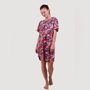 NATORI Watercolor Orange Coral Floral Night Sleepshirt Dress Sz XL